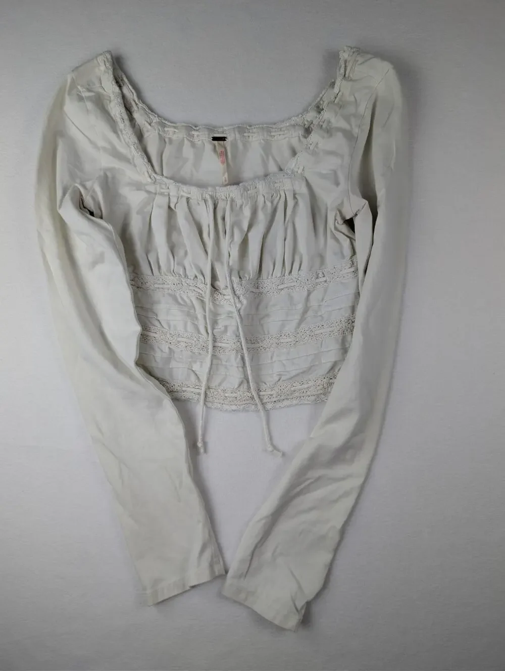 Free People Off White Lace Corset Long Sleeve Top S Coquette Boho